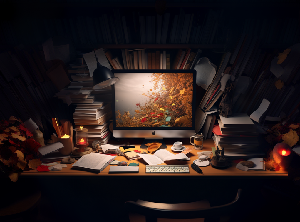 How I Wrote This podcast cover art — a warmly lit desk cluttered with books, papers, and a glowing monitor